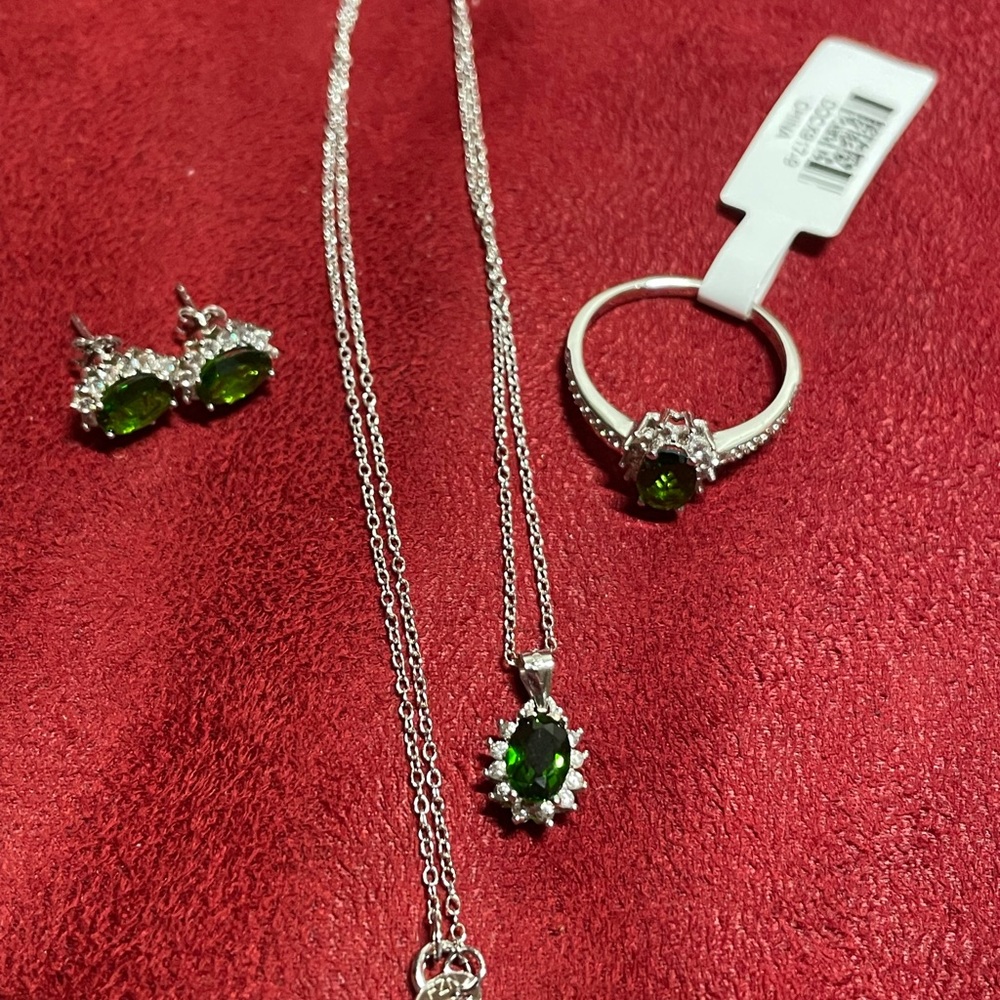 COPY - JTV Chrome Diopside 3 piece set- necklace, ring, earrings